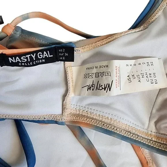 Nasty Gal Tie Dye Triangle Strappy Bikini Set Size 2 - Picture 10 of 11